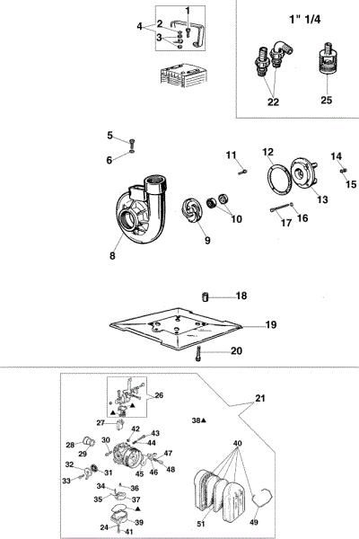 Pump assembly and carburetor SC 23 Water pump