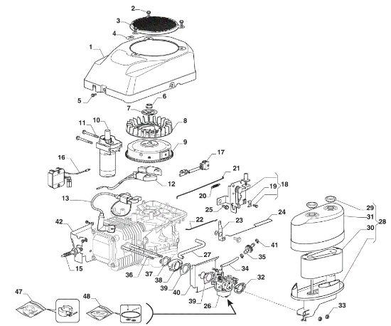 Starter, carburettor and air filter GLX 14-84H Garden tractor