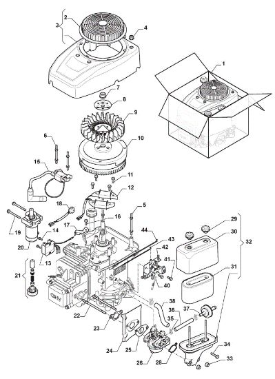Starter, carburettor and air filter GLX 14-84G Garden tractor