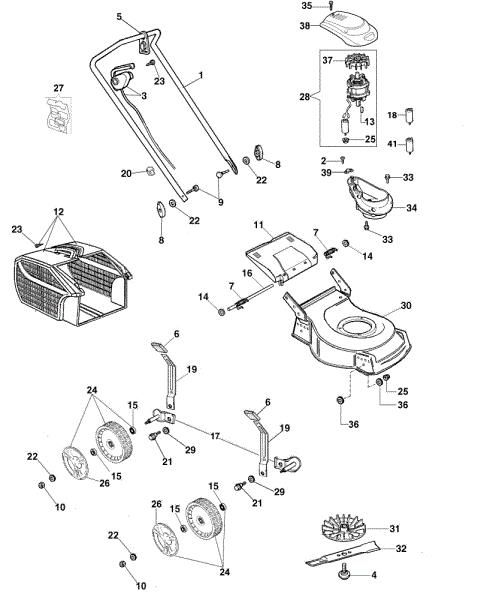 Complete illustrated parts list G 48 PE Electric lawnmower
