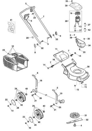 Complete illustrated parts list G 44 PE Electric lawnmower