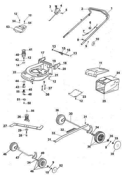 Complete illustrated parts list MAX 48 PBQ Lawnmower