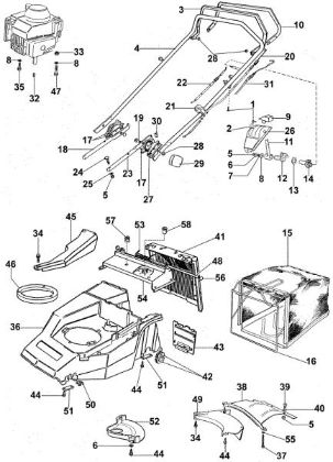Old type handle (Until December 2002) LUX 53 TJ Lawnmower