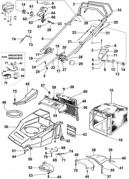Old type handle (Until December 2002) LUX 53 VBTE Lawnmower