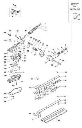 Complete illustrated parts list EH 25 Hedgetrimmer attachment
