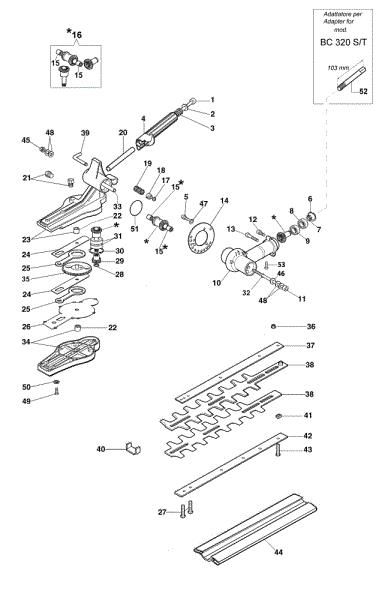 Complete illustrated parts list EH 50 Hedgetrimmer attachment