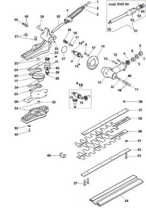 Complete illustrated parts list EHD 50 Hedgetrimmer attachment