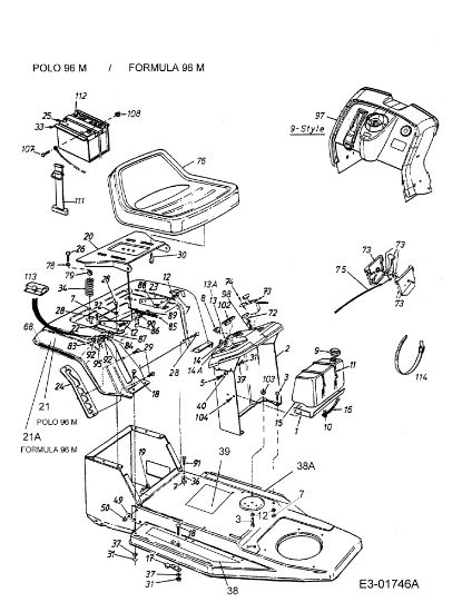 Rear chassis assembly POLO 96 M Garden tractor