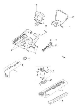 Complete illustrated parts list HTE 450 Electric hedgetrimmer