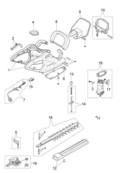 Illustrated parts list (Until 5947020000) HTE 601 Electric hedgetrimmer