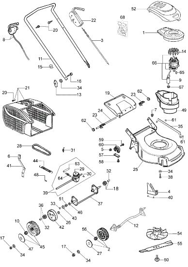 Complete illustrated parts list G 48 TE Electric lawnmower