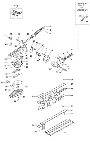 Complete illustrated parts list EH 48 Hedgetrimmer attachment