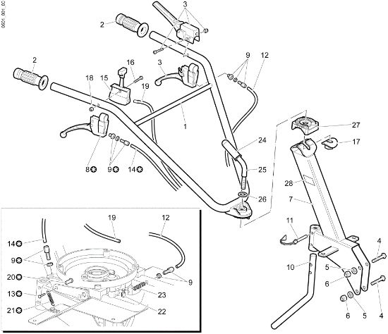 Handle bars and controls MH 200 Rotary tiller