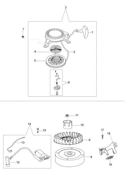 Starter assy and flywheel G 48 PK (K40) Lawnmower