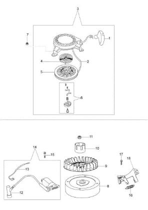 Starter assy and flywheel G 48 TK (K50) Lawnmower