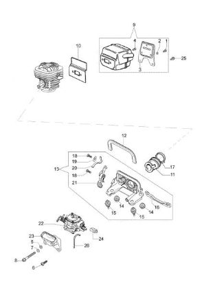 Muffler and carburetor GS 720 Chainsaw