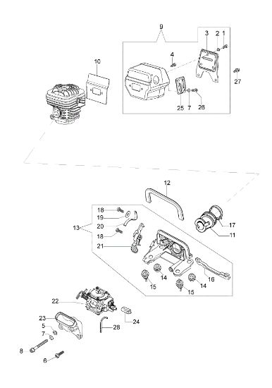 Muffler and carburetor GS 820 Chainsaw