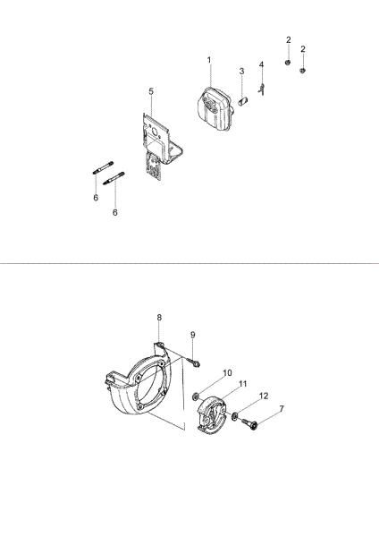Muffler and clutch MH 130 Rotary tiller