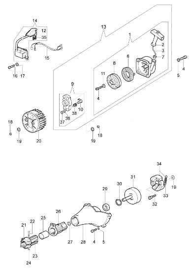 Starter assy and clutch EF 3600 Brushcutter