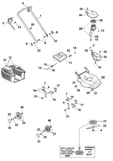 Complete illustrated parts list LR 43 PE Electric lawnmower