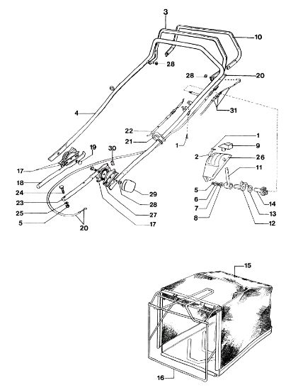 Handle and grass bag MR 534 TK Lawnmower