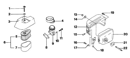 Engine, air filter and muffler MR 534 TKV Lawnmower