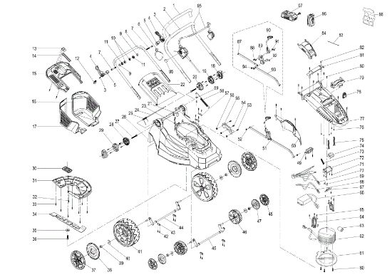 Complete illustrated parts list LR 38 P Li-Ion Electric lawnmower