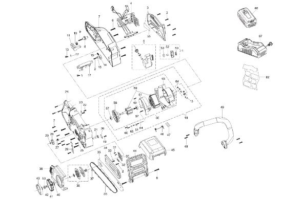 Complete illustrated parts list MT 2200 Li-Ion Chainsaw