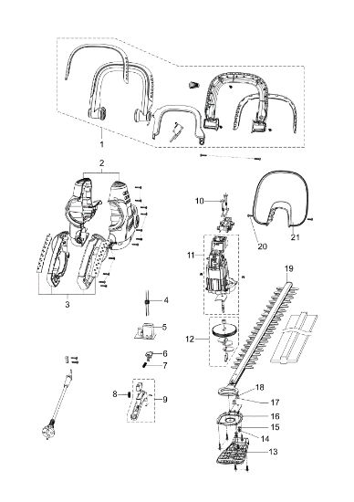 Complete illustrated parts list TG 605 E Electric hedgetrimmer