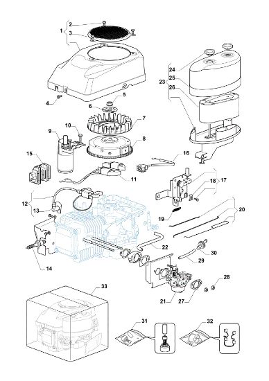 Starter, carburettor and air filter EF 98L/14,5 K H Cat. 2016 Garden tractor