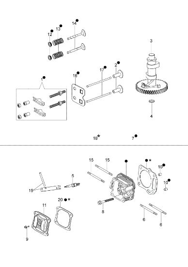 Cylinder head and valve LR 44 PK COMFORT (K600 - AUTOCHOCKE) Lawnmower