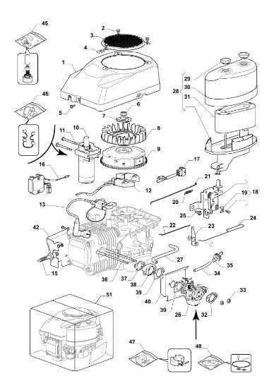 Starter, carburettor and air filter EF 98L/14,5 K H Cat. 2018 Garden tractor