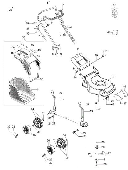 Complete illustrated parts list LR 48 PBQ COMFORT PLUS EURO 5 Lawnmower