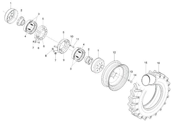 Brakes and wheels 407 S Rotary cultivator