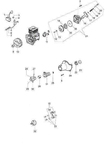 Starter assy and clutch DS 2500 S Brushcutter