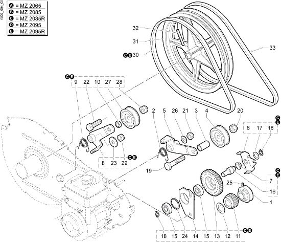 Set of pinions MZ 2095 Rotary tiller