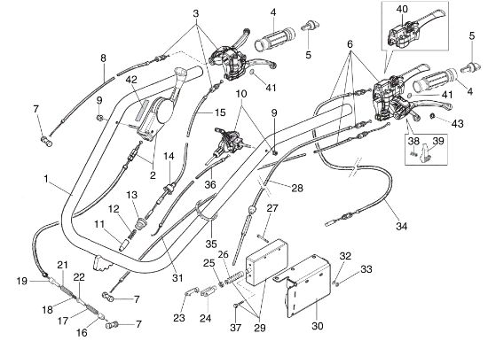 Manceras y caja de mando (embrague monodisco) 417 S Motocultivador