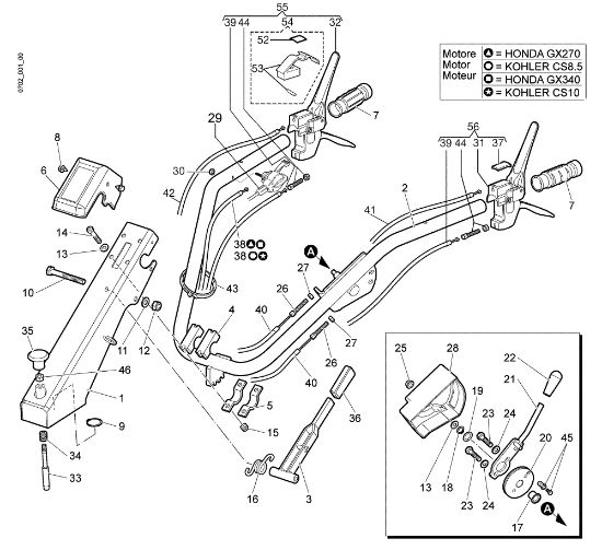 Handle-bar and control box NTS 65 (Fino/Until 2009) Flail mowers