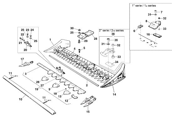 Middle fingers cutter bar L0091901/L0092101/L0092301 KAM 5 (Fino/Until 2009) Rotary cultivator