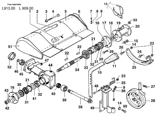 Tiller with adjustable hood L0091300/L0090900 KAM 5 (Fino/Until 2009) Rotary cultivator
