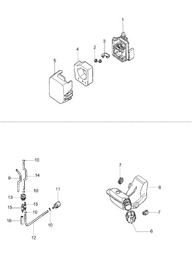 Fuel tank and air filter 010 Rotary tiller