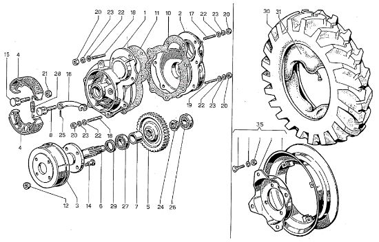 Brakes and wheels (MTC 700) 700-800 Rotary cultivator