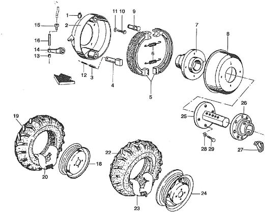 Brakes and wheels 508 / 508 CDA Rotary cultivator