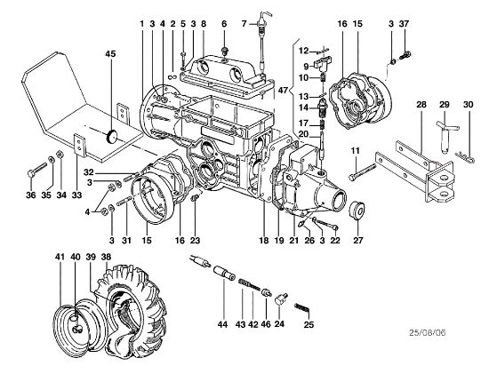 Speed-change gear box and wheels BRIK 1 Reversibile Mower