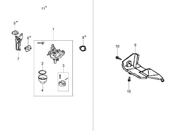 Carburettor and deflector 102 S (K800 H - SN T210) Rotary tiller