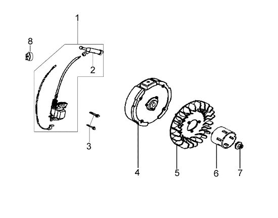 Flywheel and coil 095 (K800 H - SN TA32) Rotary tiller