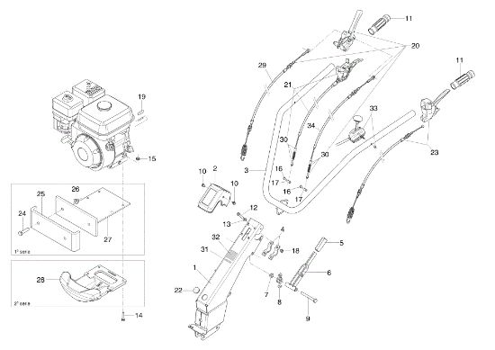 Handlebar rod and handle bars BRIK (K700 H) Rotary cultivator