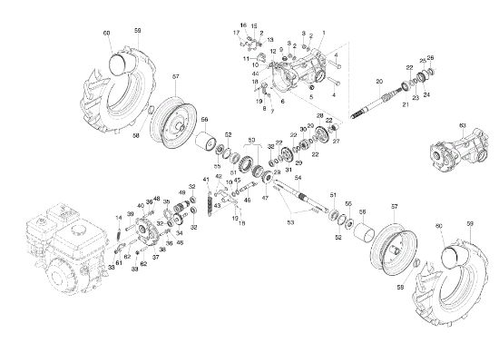 Speed-change gear box and wheels BRIK (K700 H) Rotary cultivator
