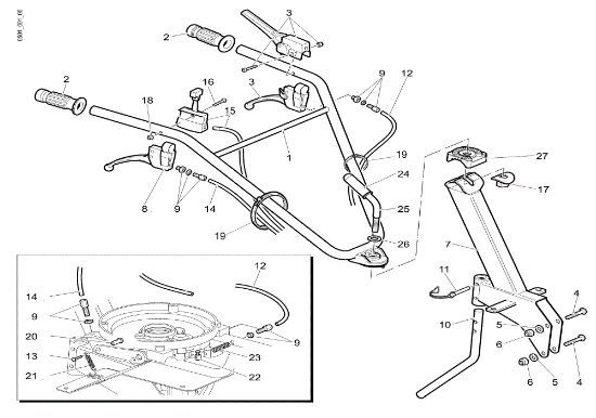 Handlebars and controls 112 (Fino/Until 2009) Rotary tiller